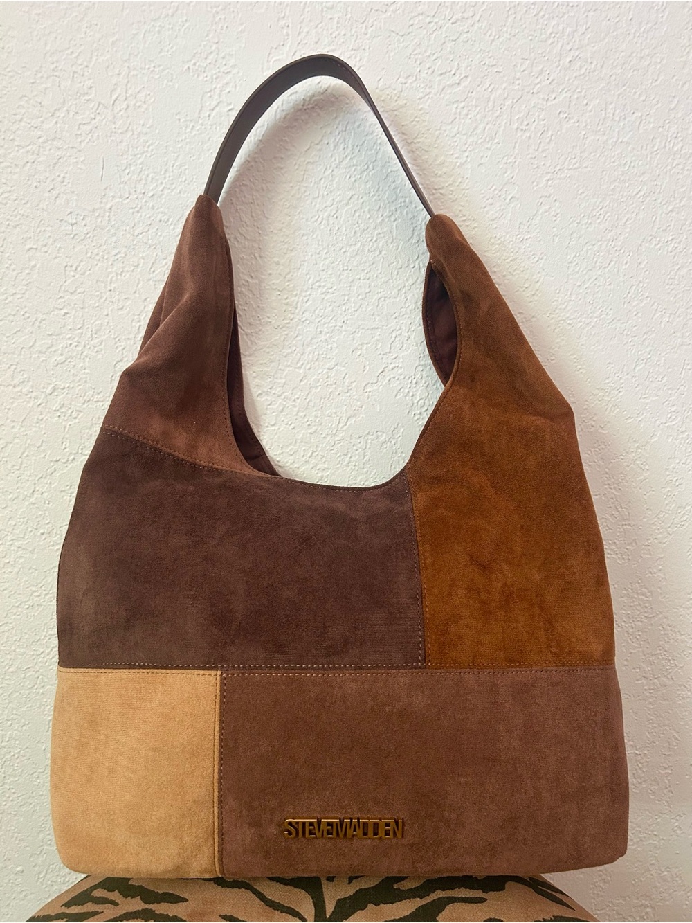 Steve Madden Brown Patchwork Suede Hobo Shoulder Bag